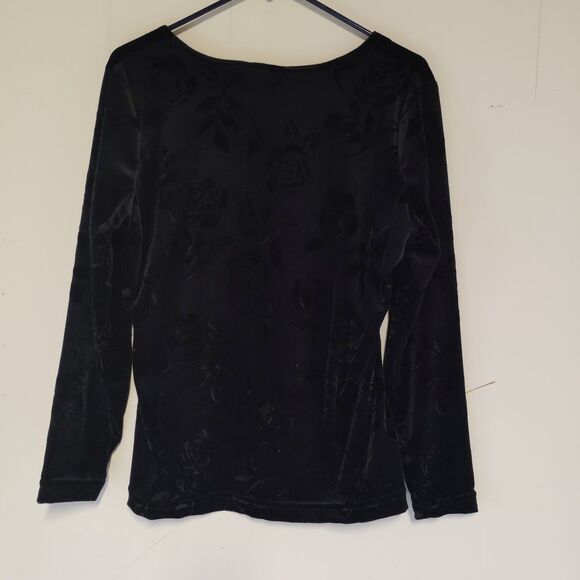 French Laundry Womens Top L Velvet Burnout Black Rose Y2K Grunge Whimsigoth - Picture 6 of 6